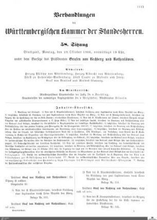 58. Sitzung, Stuttgart, 29.10.1906