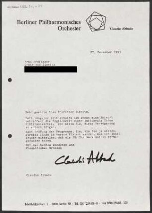 Brief an Grete von Zieritz, 27.12.1993