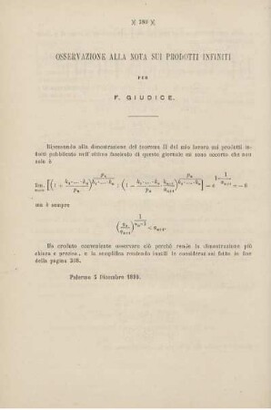 Osservazione alla Nota sui prodotti infiniti.