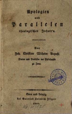 Apologien und Parallelen theologischen Inhalts