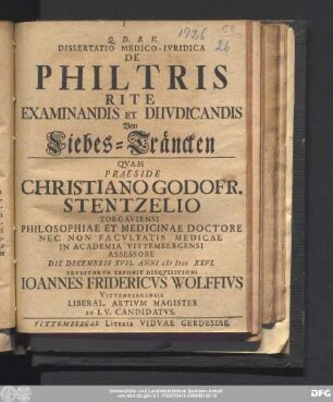 Dissertatio Medico-Ivridica De Philtris Rite Examinandis Et Diivdicandis