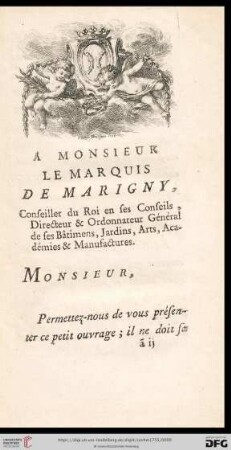 A Monsieur Le Marquis de Marigny