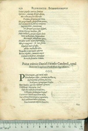 Poëtæ eximio Danieli Heinsio Gandensi, apud Batavos Lugduni Professori dignissimo. Ode.