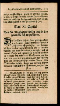 Das XI. Capitel. Von der Klugheit zu Reisen und in der Frembde sich aufzuführen