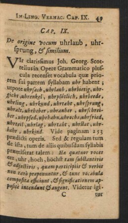 Cap. IX. De origine vocum uhrlaub, uhrsprung, & similium.