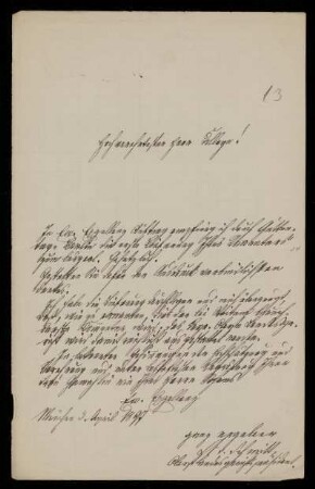 13: Brief von Gottfried Schmitt an Gottlieb Planck, München, 3.4.1897