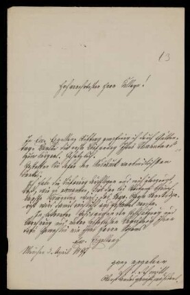 13: Brief von Gottfried Schmitt an Gottlieb Planck, München, 3.4.1897