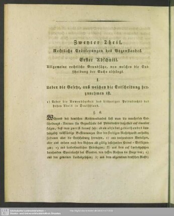 Zweyter Theil. Rechtliche Erörterungen des Gegenstandes