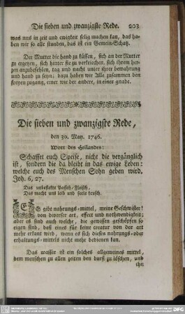 Die sieben und zwanzigste Rede, den 30. May. 1746