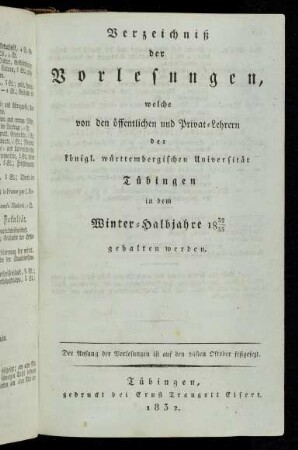 Vorlesungsverzeichnis 1832/33