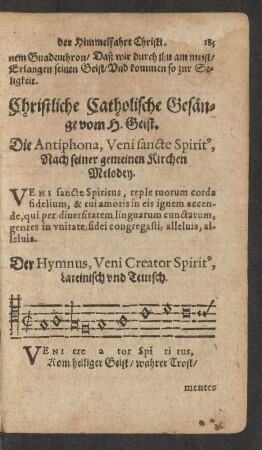 Christliche Catholische Gesänge vom H. Geist.
