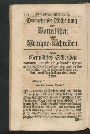 Dreyzehende Abtheilung, von Satyrischen und Critique-Schreiben.