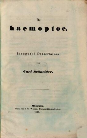 De haemoptoe : Inaugural-Dissertation