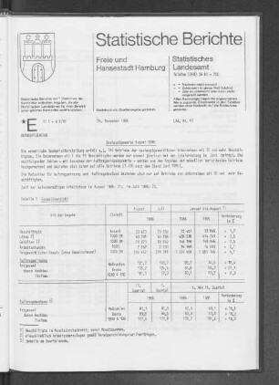 Bauhauptgewerbe August 1986 : Lfd. Nr. 43