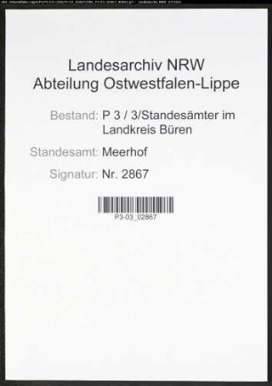 Heiratsregister Standesamt Meerhof