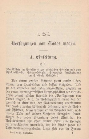 I. Teil. Verfügungen von Todes wegen
