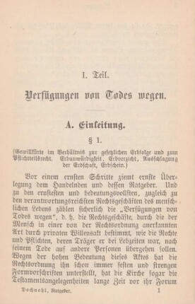 I. Teil. Verfügungen von Todes wegen