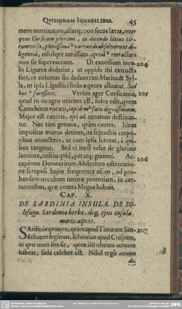 Cap. X. De Sardinia Insula. De Solifuga. Sardonia herba, deq[ue] eius insulae miris aquis