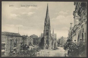 Ansichtskarte „Kaiser Friedrich-Platz“ mit Garnisonkirche, Südstern [1/2]