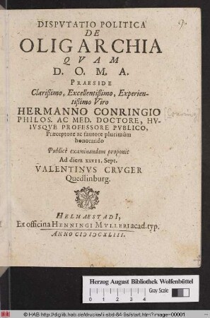 Disputatio Politica De Oligarchia