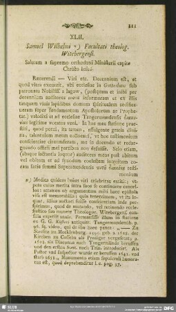 XLII. Samuel Wilhelmi Facultati theolog. Witebergensi