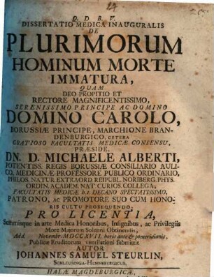 Dissertatio medica inauguralis de plurimorum hominum morte immatura