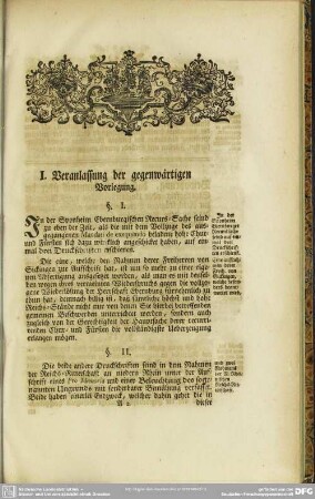 I. Veranlassung der gegenwärtigen Vorlegung