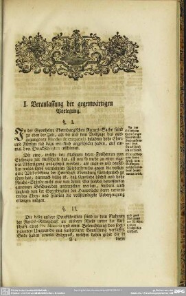 I. Veranlassung der gegenwärtigen Vorlegung