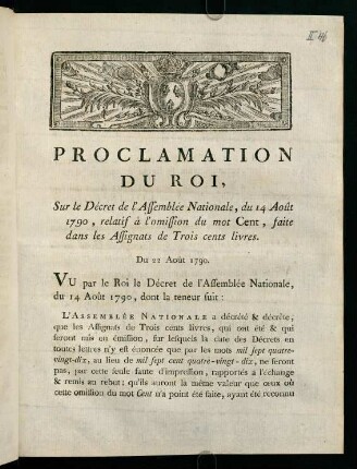 Proclamation Du Roi...
