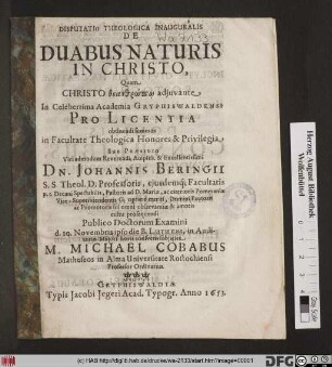 Disputatio Theologica Inauguralis De Duabus Naturis In Christo