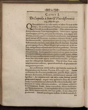 Caput I. De Loquelae a Sono & Voce differentia atq[ue] subiecto agit