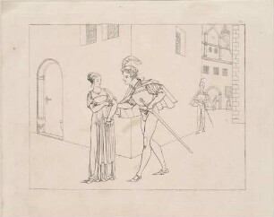 Zu Goethes "Faust": Blatt 10 (8): Erste Begegnung (Faust bietet Gretchen Arm und Geleit an)