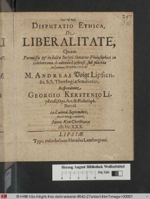 Disputatio Ethica, De Liberalitate