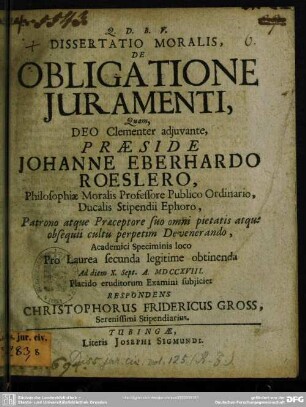 Dissertatio Moralis, De Obligatione Iuramenti