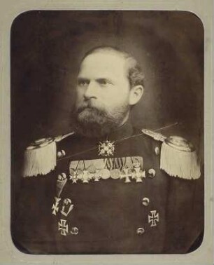 Freiherr Friedrich von Pergler von Perglas, Oberst und Kommandeur von 1872-1878; zuletzt General, Brustbild mit Orden