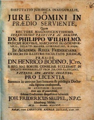 Disputatio Juridica Inauguralis, De Jure Domini In Prædio Serviente