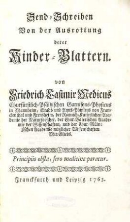 Send-Schreiben von der Ausrottung derer Kinder-Blattern