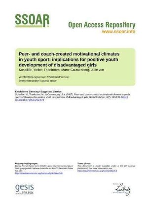 Peer- and coach-created motivational climates in youth sport: implications for positive youth development of disadvantaged girls