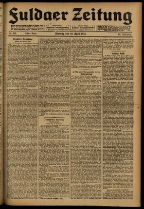 Erste Ausgabe vom Montag, den 14. April 1913.