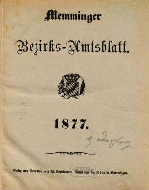Memminger Bezirksamtsblatt. 1877