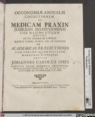 Oeconomiæ Animalis Cognitionem : Ad Medicam Praxin Judiciose Instituendam Esse Maxime Utilem Docent Intus Exaratæ Literæ ...