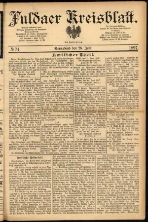 Erste Ausgabe vom Samstag, den 26. Juni 1897.