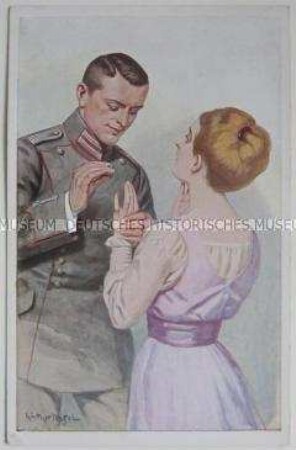 Kunstpostkarte des Vereins für das Deutschtum im Ausland aus der Serie "Unsere Kriegsleutnants daheim"