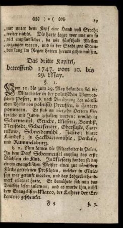 Das dritte Kapitel, betreffend 1747. vom 10. bis 29. May