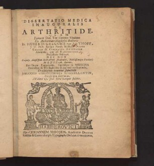 Dissertatio Medica Inauguralis De Arthritide
