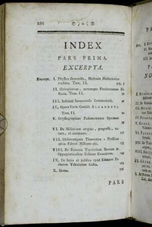 Index Pars Prima. Excerpta. - Pars Tertia. Nova Literaria.