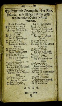 Episteln und Evangelien der Aposteltage, und etlicher anderer Feste, welche einiger Orten gefeiert werden.