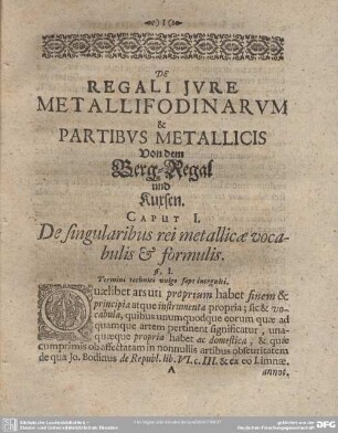 CAPUT I. De singularibus rei metallicae vocabulis & formulis.