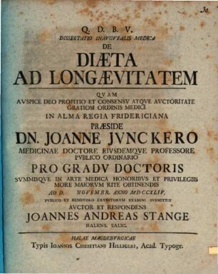 Diss. inaug. med. de diaeta ad longaevitatem