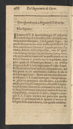 Corrispondenza e Negotio di Libraria.